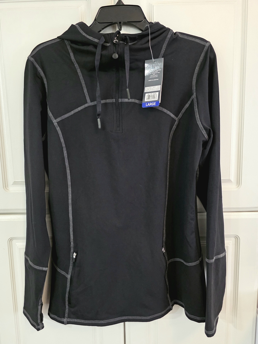 NWT Kirkland Signature Black Hooded Quarter-Zip Performance Top Large